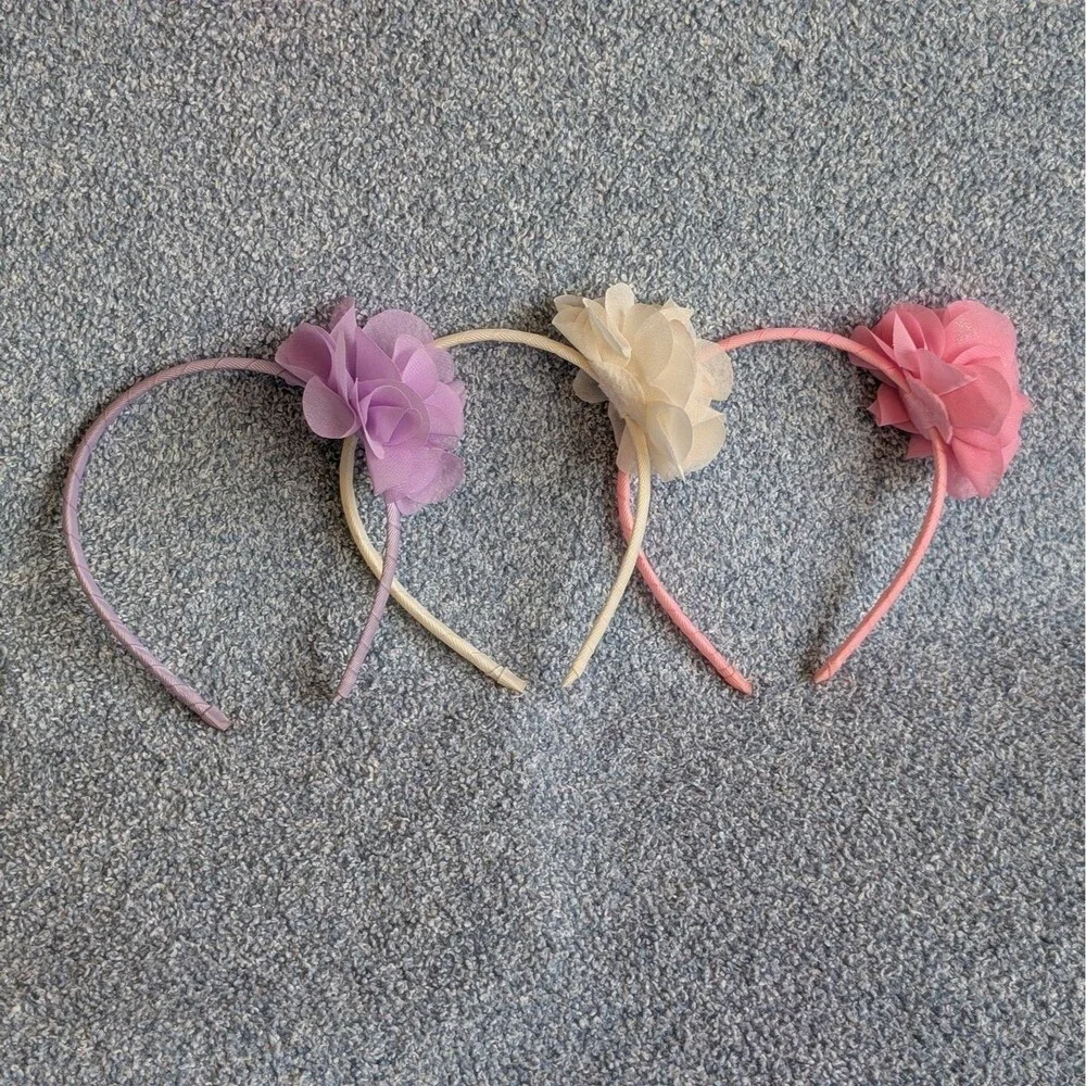 Cat & Jack Girls 3pk Chiffon Flower Headbands Pink Purple Cream Hair Accessories